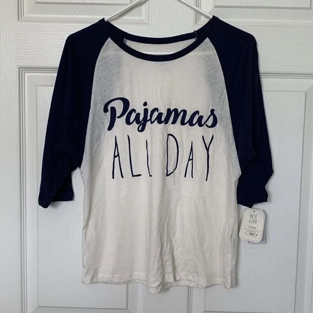 Nite Gear Women's XS Blue Ivory “Pajama All Day" Pajama Top Shirt NWT